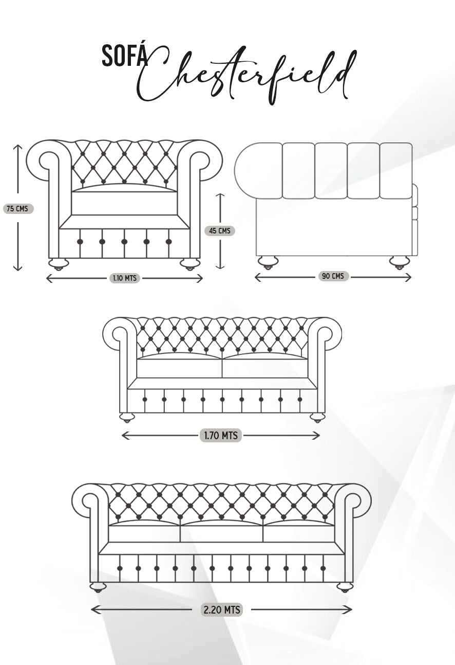 SET Chesterfield en Cuero ¨Sofá 3 Plazas+ 2 Plazas y Poltrona¨