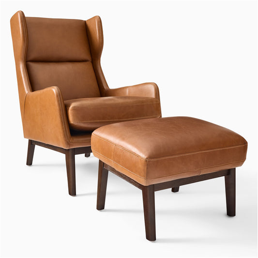 Poltrona con posapies en cuero ¨BRUSELAS¨