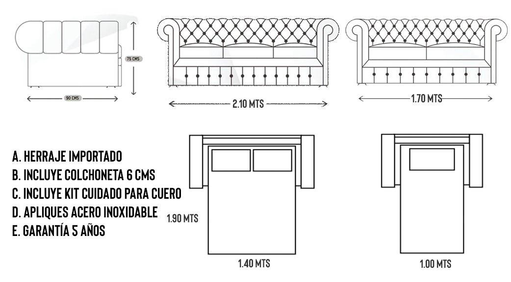 SofáCama en Cuero ¨CHESTERFIELD¨